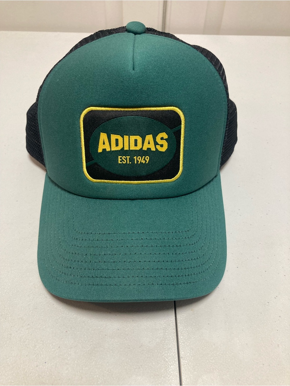 adidas Green and Black Trucker Hat with Yellow Logo